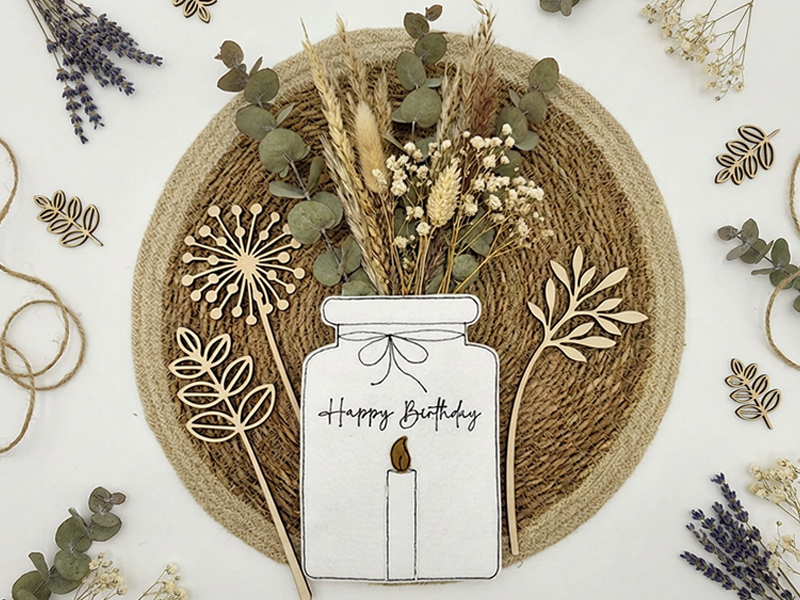 Preview: Vase mit Kerze Happy Birthday Wunscherfüller - ITH-Stickdatei